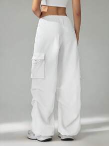 SHEIN Tall Pantalones cargo sólidos holgados con cintura con cordón y pliegues para mujer - Blanco - Ver 2