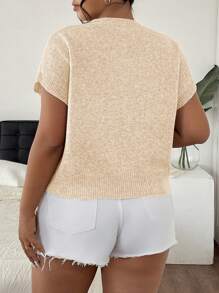 SHEIN Frenchy Plus Size Elegant 3D Floral Applique Loose Bat Wing Round Neck Knit Top - Apricot - View 2