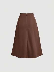 SHEIN MOD Brown Vintage College Style Women's Midi Pleated Skirt Back To School Fall Women Old Money Style Teacher Business Women Casual Women School Skirt - Brown - View 2