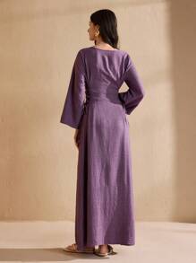 Graceveil Round Neck Solid Color Criss-Cross Tie Long Dress