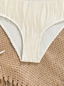 SHEIN Tween Girls' Starfish Textured Swimsuit Set Young Girl Summer Outfits Young Girls Sets Girl Beach Sets Beach Side Outfit For Girls Women Bathing Suit Set - Beige - View 4