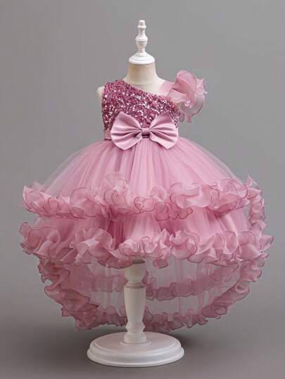 Glamorique Kids Ung flicka Jultomte Klänning, Halloween, Nyårsfestkläder, Piano Recital Performance Tulle Bowknot Cutout Rygg Ruffles Prinsessklänning, Partywear Royal Blue Klänning för tjejer