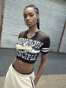 Streetz SHEIN Sport Damen sexy Off-Shoulder kurzes lässiges Sport T-Shirt - Schwarz - Übersicht 6