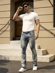 RivetRise Jeans ajustados de hombre de uso casual diario con bolsillo sesgado lavado