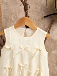 WESTFADE Young Wildeya Young Girls' Light Apricot Bow-Decorated Sleeveless Round-Neck Slim-Fit Dress Is Casual And Comfortable For Vacation, Suitable For Summer Vacations And Daily Wear. Young Girls Dresses White Casual Dresses For Girls Casual Dress For Girls Cute Dress For Girls