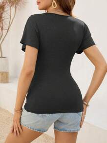 SHEIN Solid Color Short Sleeve Maternity T-Shirt, Fashionable For Summer - Dark Grey - View 2