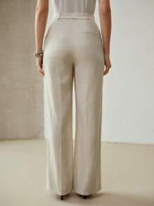 MOTF PREMIUM 亚麻细褶西装裤 - 杏色 - 查看 5