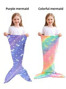 Saco de dormir con diseño de sirena que brilla en la oscuridad - Manta de franela con estampado de cielo estrellado con tema navideño para niños y adultos, 2 en 1 convertible en saco de dormir con constelaciones luminosas, regalo perfecto para acampar, fiestas de pijamas y noches de película acogedor