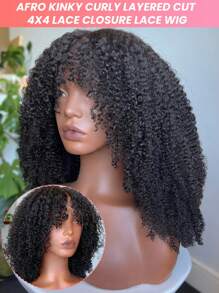 Peluca rizada tipo Jerry sin pegamento con cierre de encaje 4x4 de cabello humano, peluca de cabello humano con encaje cortado previamente para mujeres para usar y llevar, peluca rizada tipo Jerry natural negra sin pegamento, pre-pelada con una densidad del 180%