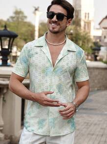 Manfinity Homme Herren Batik-Muster Lochstickerei Kurzarm Shirt, geeignet für den Sommer - Verschiedenfarbig - Übersicht 8