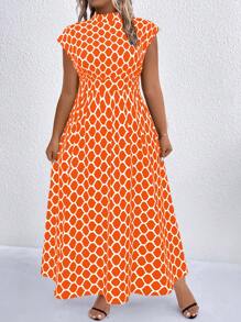 SHEIN Clasi Vestido largo con cuello de pico con estampado de lunares para mujer talla grande