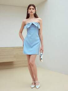 MOTF STUDIO Vestido tubo con decoración de lazo - Azul - Ver 6