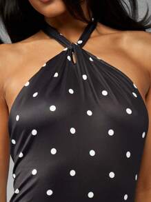 MISSGUIDED Polka Dot Halter Neck Midi Dress - Black - View 4