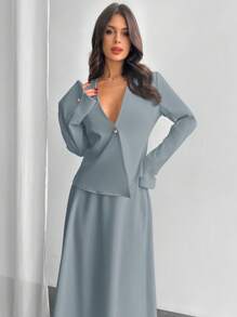 Firerie Suit Jacket & Flared Skirt 2 Pieces Set, Minimalist Fashion Design Suitable For Summer