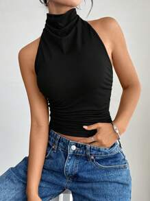 Women's Solid Color Minimalist Sleeveless Tank Top, Suitable For Summer
