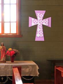 SHEIN 1 件木质壁挂客厅手工十字架装饰宗教墙壁棕色双层十字架吊坠适合家庭聚会房间装饰