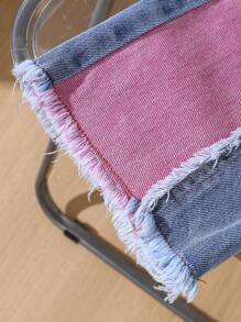 SHEIN Baby Girl Summer Casual Solid Round Neck Top And Contrast Color Denim Pants Girls Outfit Sets Summer Cheap Summer Outfits Girl - Pink - View 5