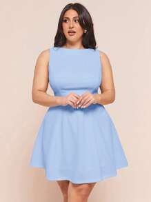SHEIN BAE Elegantes rosa Satin Kleid in Große Größen mit asymmetrischer Schulterausschnitt und Rückenbindung, geeignet für Partys, Cocktailveranstaltungen, formelle Anlässe, romantische Dates, Hochzeiten/Brautjungfern/Cocktail/Bankette/Muttertag/Mama/Mutter/Muttis Tag/Geburtstagskleider für Frauen, Sommeroutfits für Frauen - Babyblau - Übersicht 4