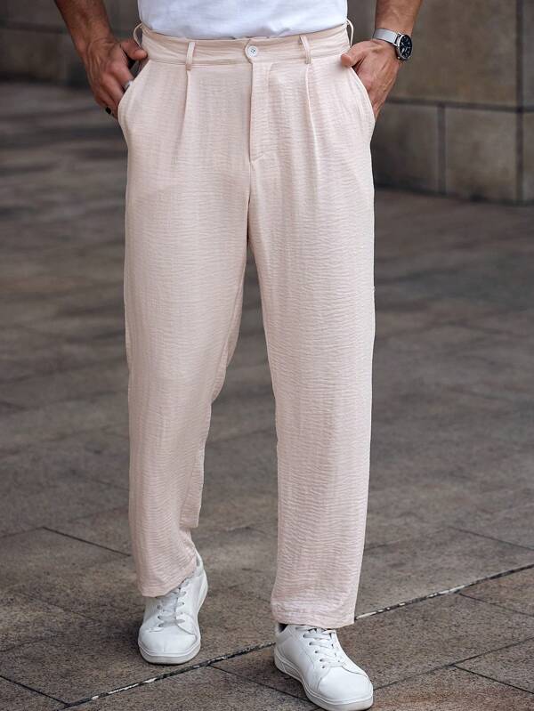 Manfinity RelaxMax Pantalones rectos informales de color liso con pliegue termosellado para hombres