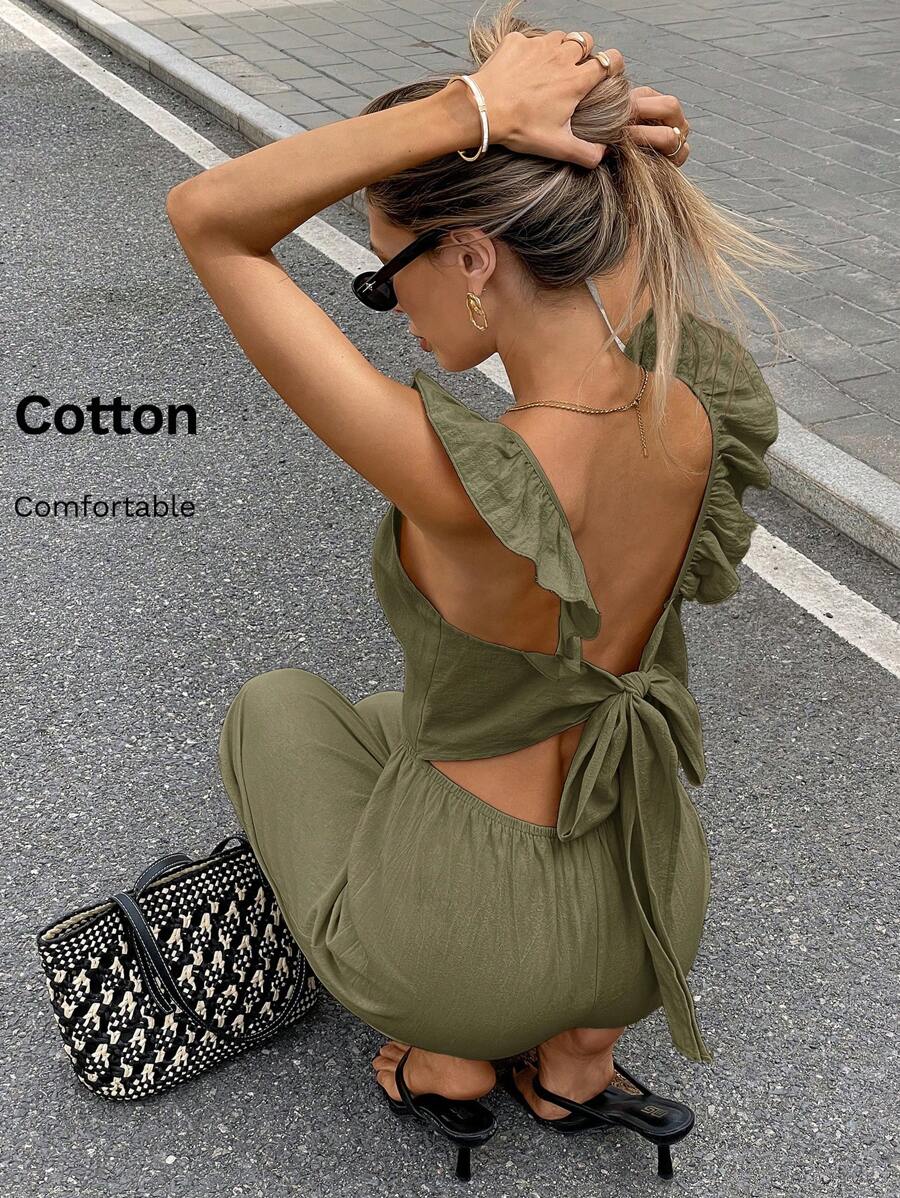 Serisse Mono sencillo y de moda con espalda descubierta de unicolor, adecuado para el verano