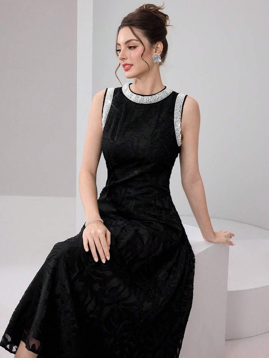 Modelyn Đầm mini không tay viền bèo nhún màu thanh lịch cho nữ - màu đen - Xem 1