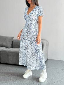 SHEIN PETITE Đầm Maxi Mùa Hè Cổ Chữ V Họa Tiết Hoa Tay Ngắn Cho Nữ (Cắt Ngẫu Nhiên) Trang Phục Nữ - Nhiều màu - Xem 5