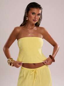 SHEIN BAE Canotta estiva da donna in lino, sexy e con schiena scoperta, lacci, casual, per vacanza o uscite in spiaggia, colore crema giallo