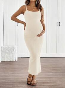 SHEIN Solid Color Maternity Rib Tank Dress