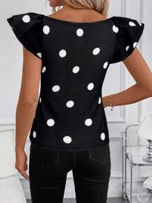SHEIN Clasi Polka Dot Round Neck Cap Sleeve Fitted Women T-Shirt Summer For Women Spring For Women Summer For Women Teacher For Women - Black and White - View 2