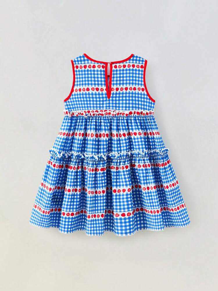 Young Girl Oversized Casual Plaid Pattern Contrast Color Dress