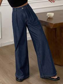 Livesso Jeans larghi casual e sciolti effetto lavato per donne per l'estate - Blu - Visualizzare 3