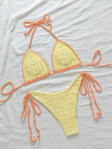 Swim Mod Set di coprispalla e gonna con lacci ai lati in stile uncinetto per vacanze estive, beach cover up per donne