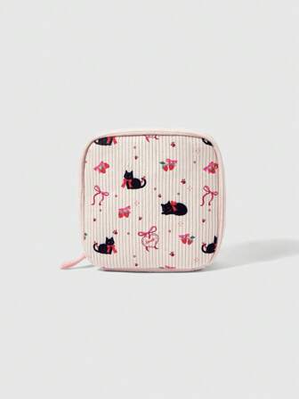 Kawaii Grande borsa da trucco in velluto a coste, alla moda e portatile, colore rosa