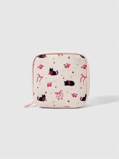 Kawaii Grande borsa da trucco in velluto a coste, alla moda e portatile, colore rosa