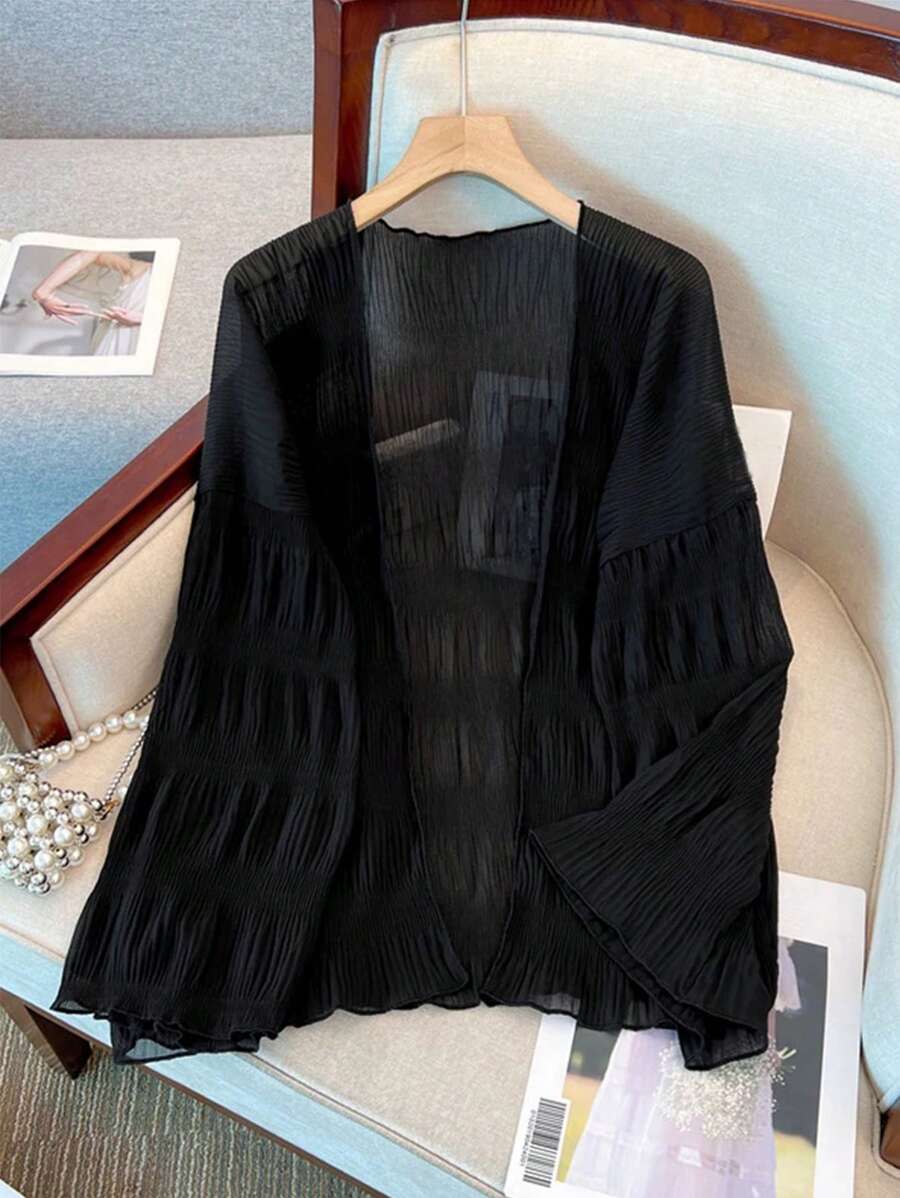 SHEIN New Arrival Lightweight French Pleated Sheer Cardigan For Women, Slimming
