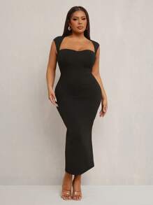 SHEIN SXY Robe midi moulante avec dos nu et décolleté en V élégante et sexy pour femmes grandes tailles. Convient pour la saison des mariages, les carnavals romantiques, les vacances, les déplacements, la remise des diplômes, les rendez-vous, la Saint-Valentin, la croisière, les enterrements de vie de jeune fille, les soirées en club, décontractée, pour le shopping, la sortie, facile à assortir et affinante. Met en valeur la silhouette.