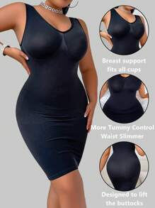 SHEIN Vestido tipo funda de talla grande de color liso y elástico que da forma, para el verano