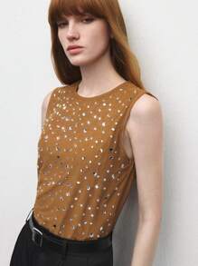BizChic New Spring/Summer Women's Elegant Everyday Casual/Work/Date Mocha Bling Sleeveless Tank Top - Beige - View 4