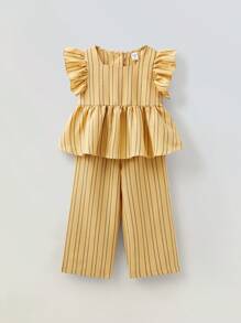 Maija Kids Maija Kids 2pcs/Set Young Girl Square Neck Cap Sleeve Blouse And Pants Set - Yellow - View 1