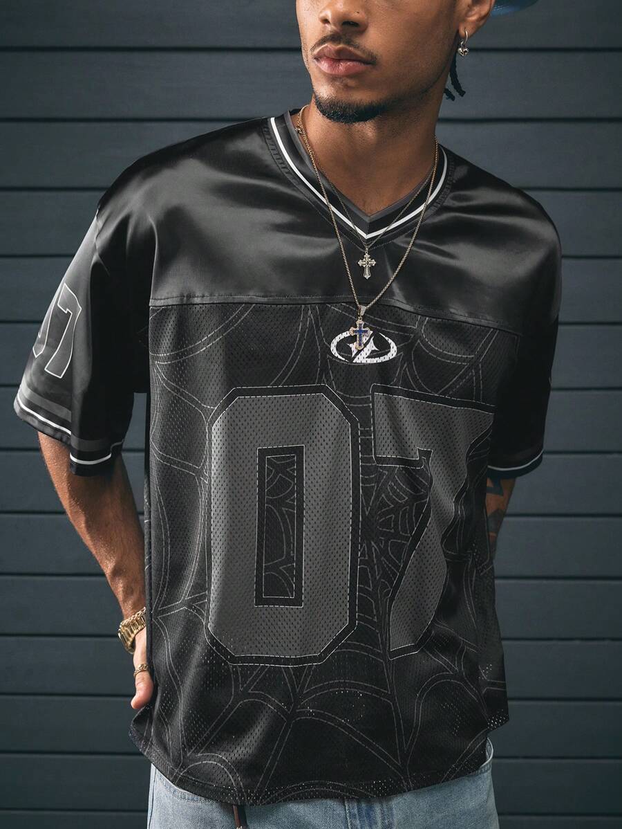 AXEPEAK Street Style V-Neck Short Sleeve Digital Print Loose Fit Men's Jersey T-Shirt, Summer, Streetwear Inspired - Multicolor - View 1