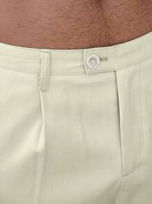 Manfinity Homme Men's Plain Pocket Button Pleated Casual Shorts, Summer - Beige - View 4