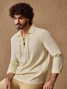 Manfinity ModaGents Camisa de punto de unicolor con ajuste anudado informal para hombres