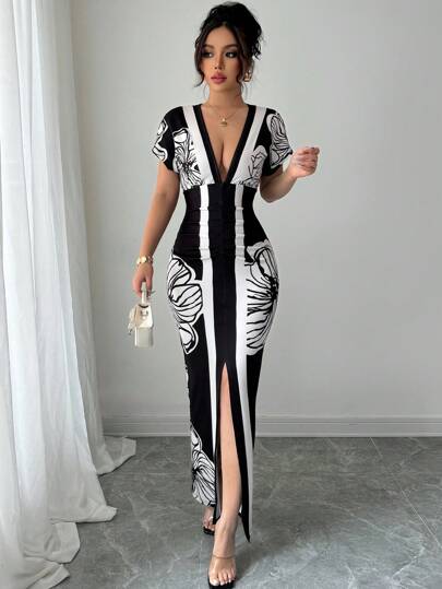 Elenzga Vestido de playa elegante y bohemio con estampado para mujeres