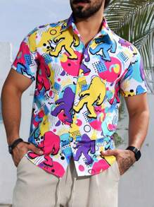 Manfinity RSRT Men's Gorilla Printed Single Breasted Casual Short Sleeve Shirt