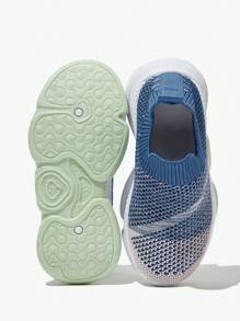 JNSQ 1 paire de chaussures de sport respirantes pour enfants avec fond souple, confortable et tout-aller, bleu avec contrastes de couleurs, en Glissant, pour la rentrée scolaire