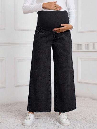 SHEIN 孕妇高腰阔腿宽松休闲百搭牛仔裤