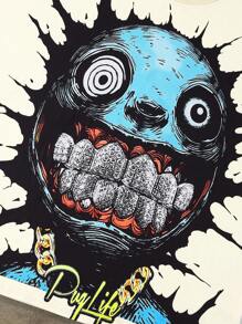 PAVTROS 男士标语和卡通印花休闲圆领短袖 T 恤 - 彩色 - 查看 3