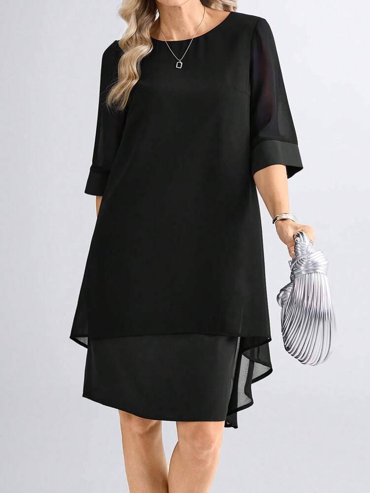 Elegant Solid Color Chiffon Mid-Length Dress For Women, Spring/Summer,Summer Outfits Vacation Outfit For Women Spring Sunmmer
