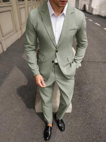 Manfinity Mode Conjunto de traje de color liso y de estilo simple para hombre, adecuado para el verano