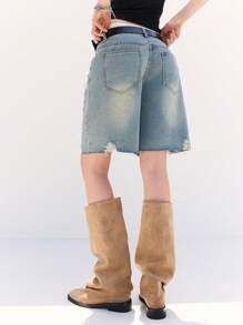 LYSMO Pantaloncini di jeans casual e morbidi da donna con decorazioni di strass, tasche e frange sul bordo